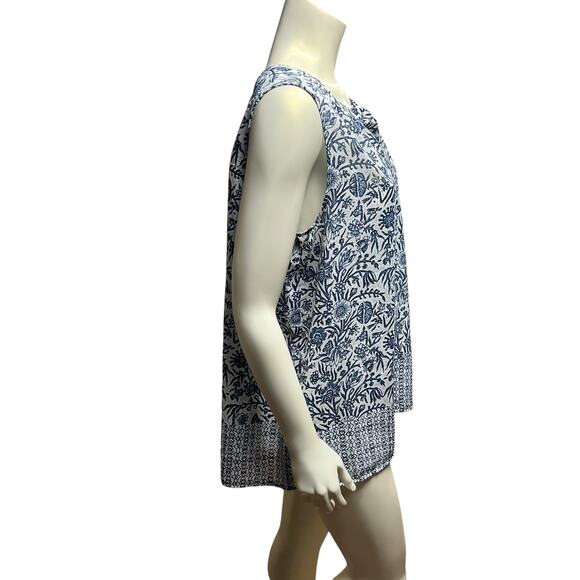 Liz Claiborne Blue & White Paisley Floral Sleeveless Blouse Semi-Sheer Large - Picture 2 of 12